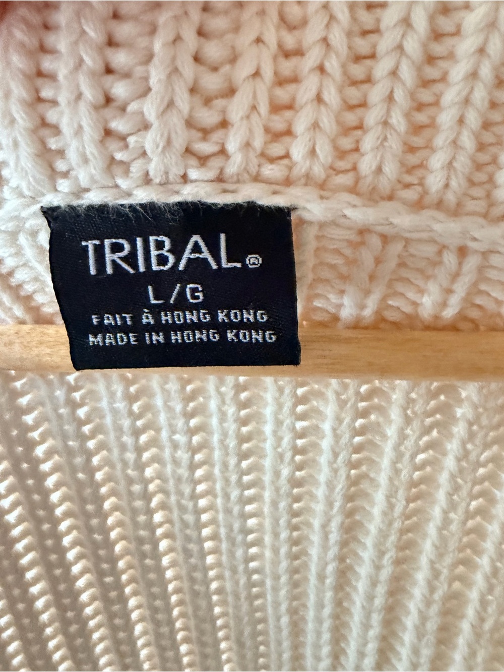 Tribal Cream Cable Knit Ribbed Collared Cotton Cardigan Boho Library Sweater SzL - Picture 4 of 9